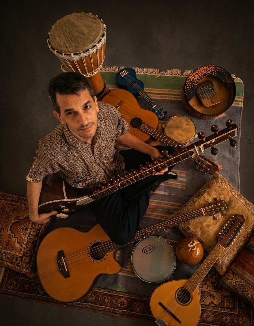 João surrounded by instruments